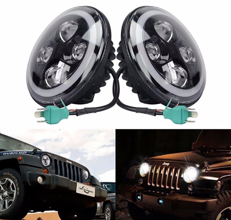 LED 7inch LED Headlight Hi/Lo Halo Angel Eyes for Harley, Jeep Wrangler -  The Accessory Shop