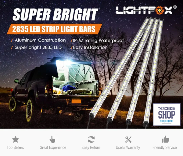 Lightfox 4 Piece 12V LED Strip Light Bar Waterproof White Lights Boat or Camping - Image 4