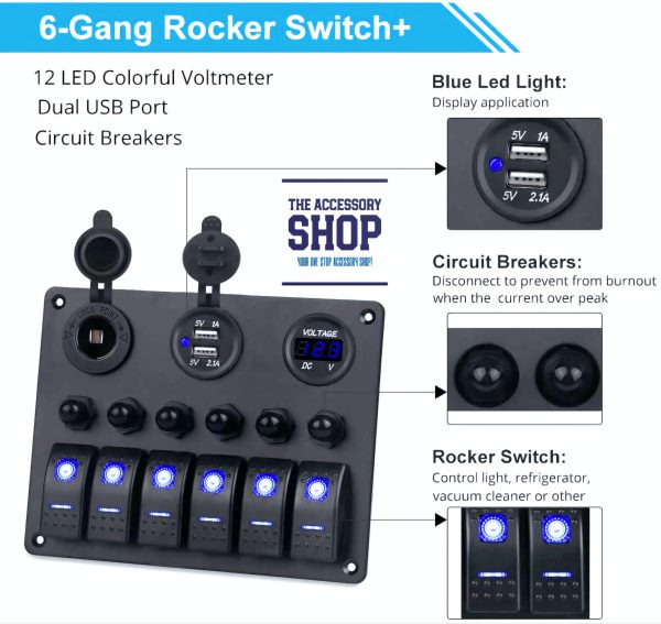 Switch Panel Marine Boat 12v 6 Gang Panel With Trip Switches - Image 4