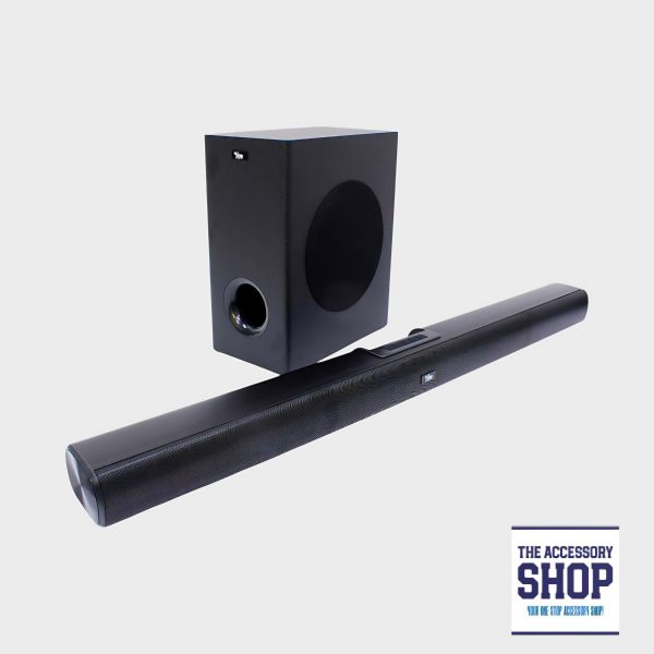 Sound Bar 2.1 with wired Subwoofer, Bluetooth, HDMI, USB, Optical, AUX